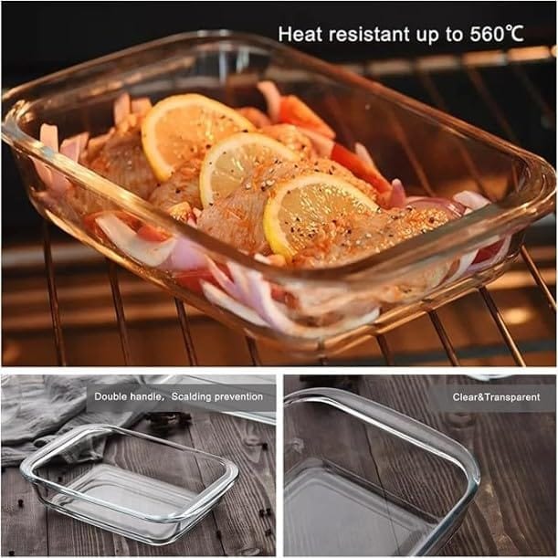 Borosilicate Glass Baking Dish | 1200 ML | Oven, Microwave, Freezer & Dishwasher Safe | Transparent, Durable & Heat-Resistant |Glass Bakeware for Baking, Roasting & Serving