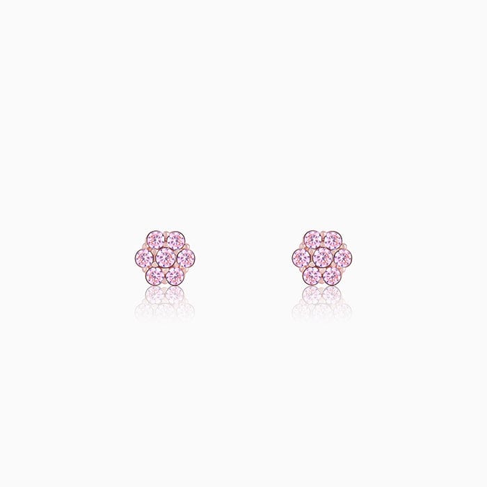 Rose Gold Baby Pink Flower Stud Earrings