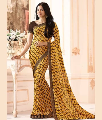 Gazal Fashions Georgette Checks Saree With Unstitched Blouse Piece ( Multicolor )