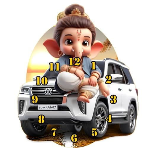 The Magical Gifts, Cute Ganeshji Car Wall Clock ? 3D Design Modern Decorative Clock for Kids Room, Temple or Car Lovers ? Ideal Gift for Baby, Housewarming, Festivals Size 8 INCH