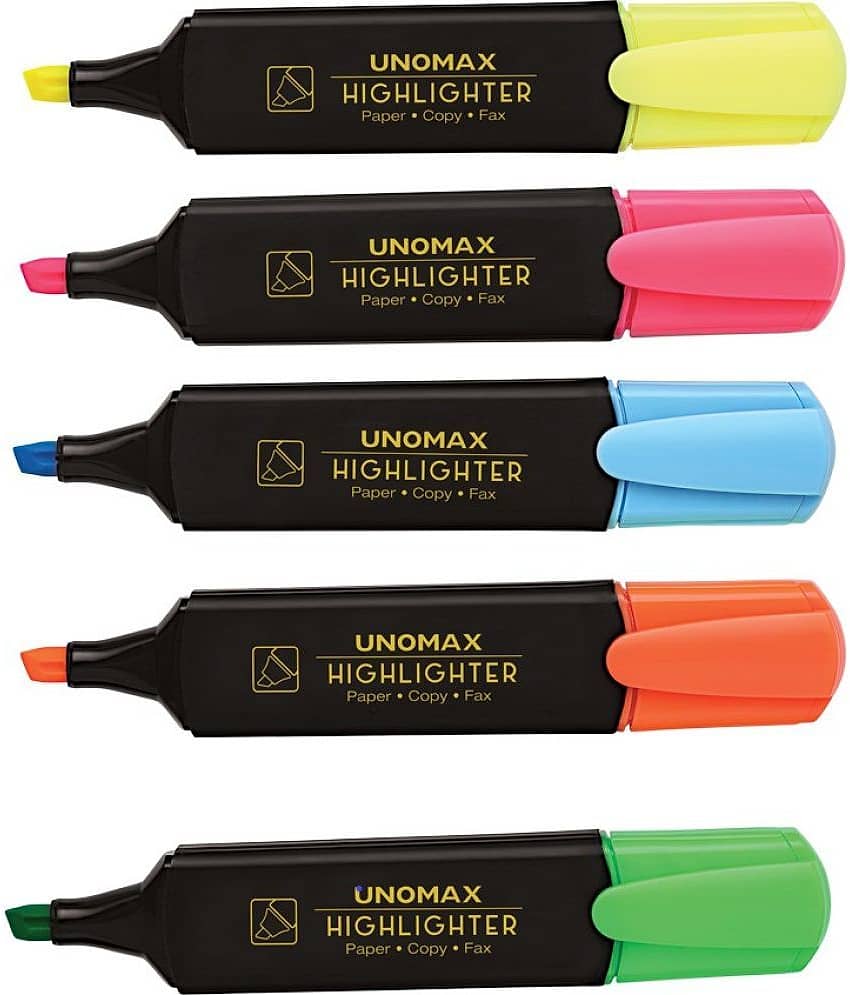 Unomax Highlighter Assorted - 3 Packs (Set Of 5, Yellow, Pink, Green, Orange, Blue)