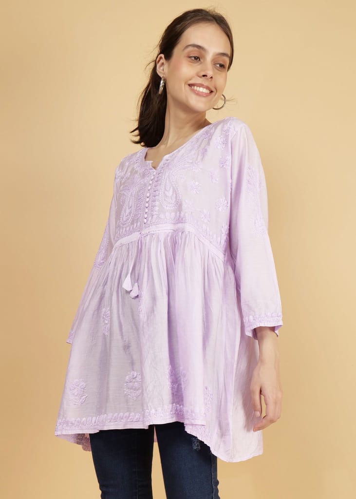 Chanderi Silk Short Purple Festive Kurta