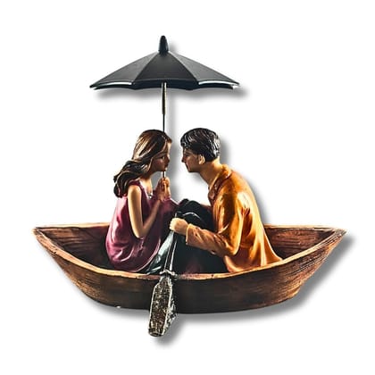 Saadhya Decors Elegant Romantic Couple Showpiece in Boat with Umbrella – Celebrate Pure, Unspoken Love (No Harsh Designs | Only Soft, Emotional Artistry)