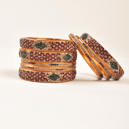 Set of bangles in maroon & green tones-2-4