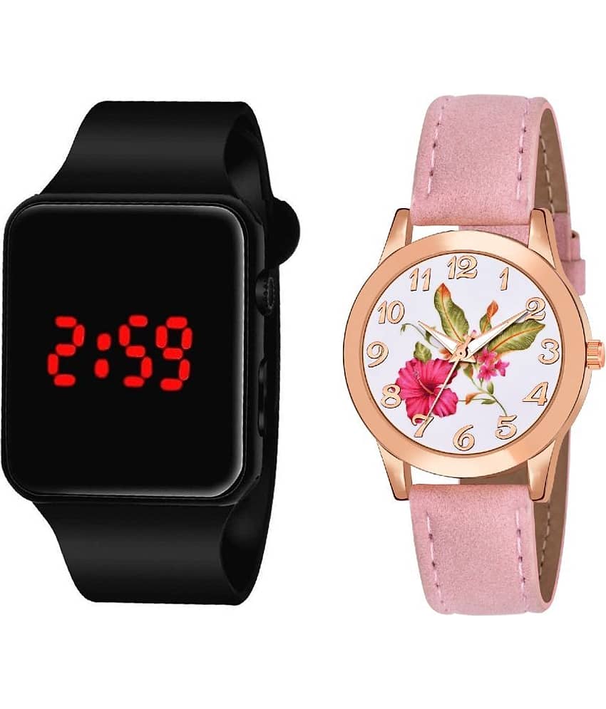 DECLASSE - Pink Leather Analog-Digital Couple's Watch