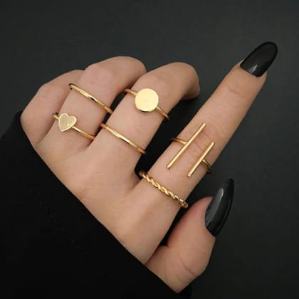 Luxe Gold Toned Stack Rings (Set of 6)
