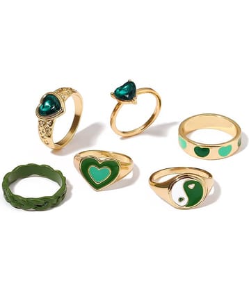 FASHION FRILL - Green Rings Combo ( Pack of 6 )