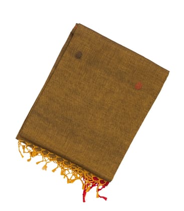 Dark Olive Handloom Bengal Cotton Saree With Floral Buttas-BG0972-Dark Olive