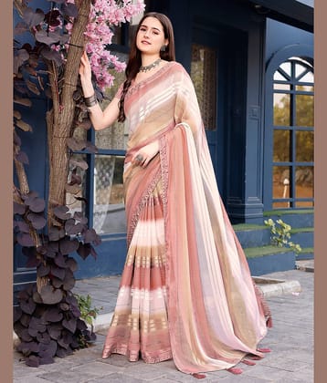 Satrani Georgette Printed Saree With Unstitched Blouse Piece ( Teal )