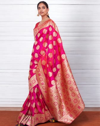 Banarasi Bahar Karnavati Silk Rani Pink Saree
