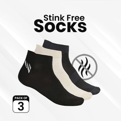Stink Free Socks - Pack of 3-Black, Light Grey & Dark Grey