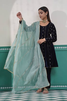 Teal Gota Dupatta-Free Size / Teal Blue
