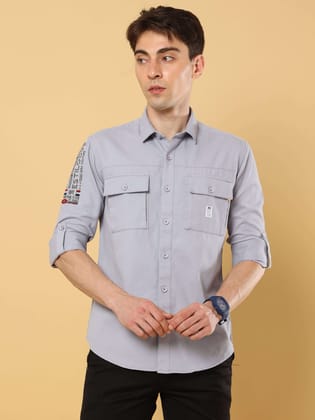 Double Pocket Cargo Casual Full Sleeve Shirt-XXL