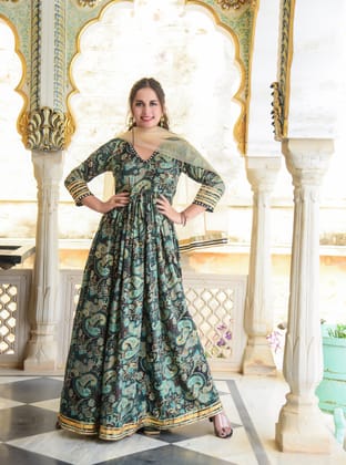 Black Paisley Mirror Work Anarkali Kurta Set-Black Anarkali Kurta Suit / Silk Viscose / S