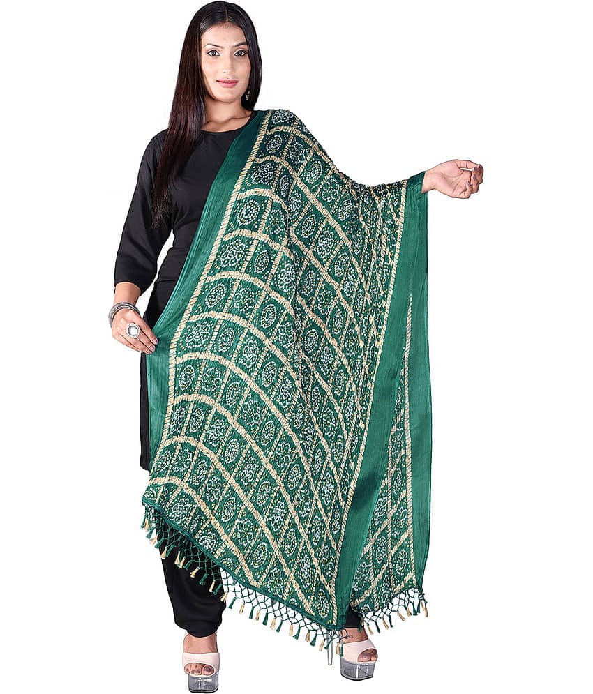 Apratim Green Silk Bandhej Dupatta - Single