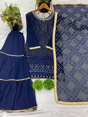 Designer Faux Georgette Heavy Top Plazzo With Dupatta