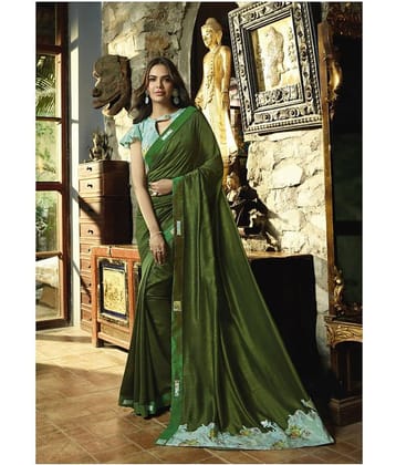 Aarrah Georgette Saree With Unstitched Blouse Piece ( Green )