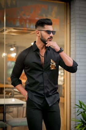 Black Printed Satin Cotton Shirt Black Printed Satin Cotton Shirt