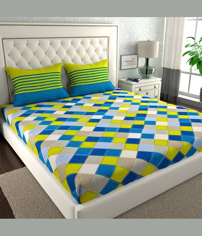 ABHACLOTHO Cotton 1 Double Bedsheet with 2 Pillow Covers ( Grey )