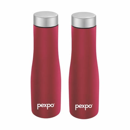 PEXPO Stainless Steel Fridge Water Bottle, 750 ml, Pack of 2, Crimson Red, Monaco | Eco-Friendly & Leak-Proof Water Bottle