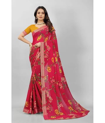 Gazal Fashions Georgette Printed Saree With Unstitched Blouse Piece ( Multicolour )