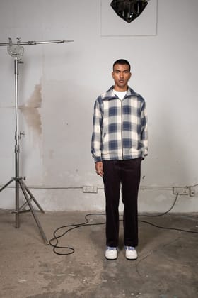 White and Blue Plaid Jacket-XS