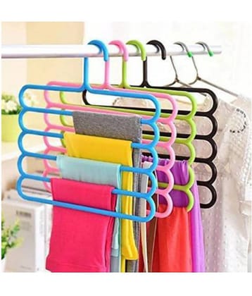 Plastic Multi Purpose Magic Closet 5 Layers Trouser Hangers Space Saver Storage (Multicolored, Standard Size) - Set of 4