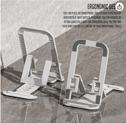 Lapster Grey Desktop Foldable Mobile and Tablet Holder, Designed with ABS Material, Offers Multiple Viewing Angles and Features Anti-Slip Strips for Added Stability-Grey.