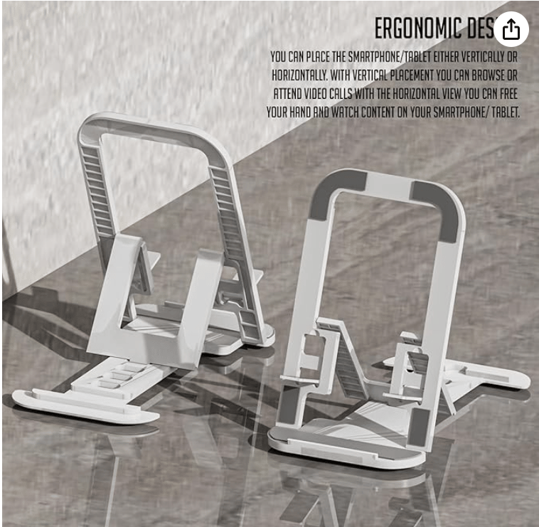 Lapster Grey Desktop Foldable Mobile and Tablet Holder, Designed with ABS Material, Offers Multiple Viewing Angles and Features Anti-Slip Strips for Added Stability-Grey.