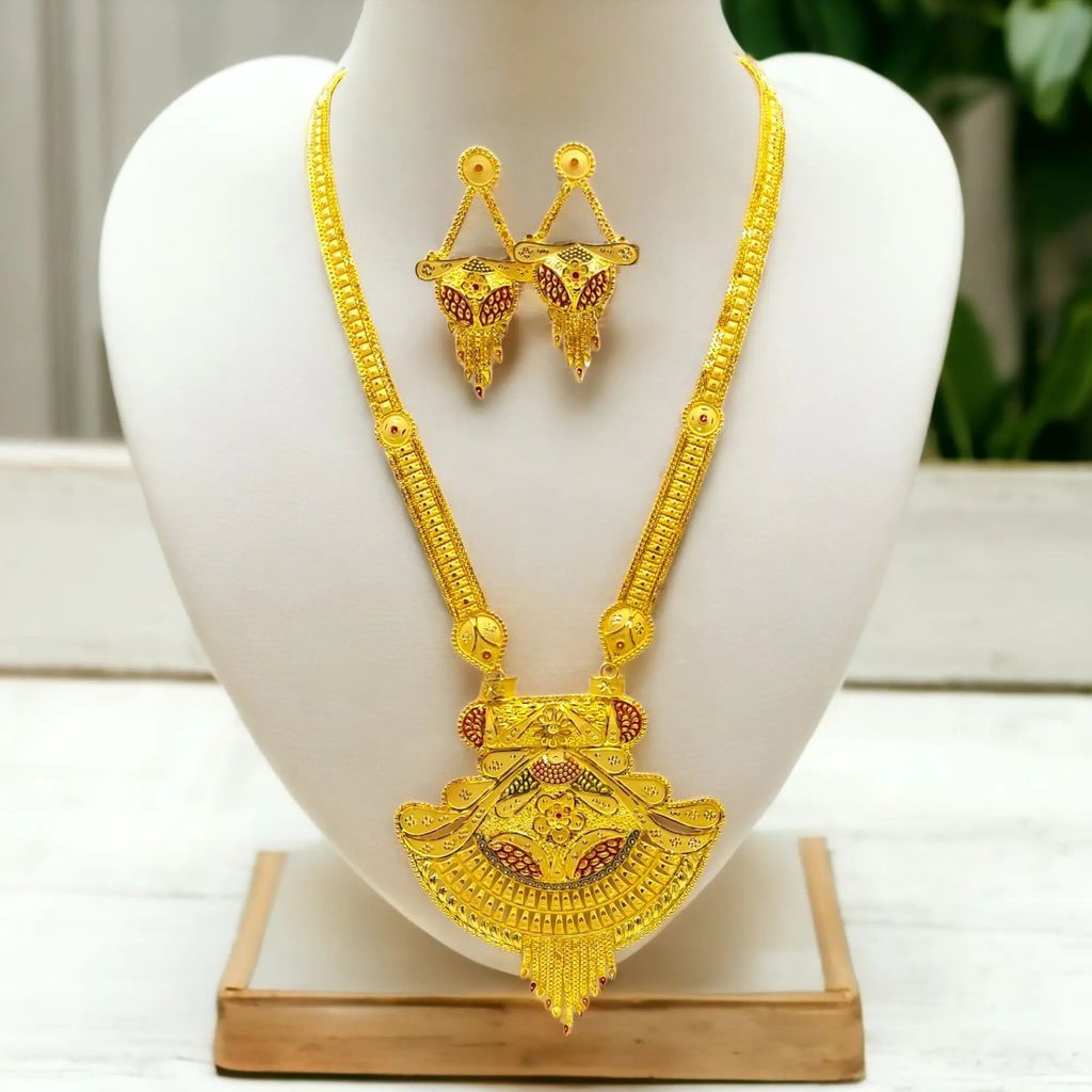 Handmade One Gram Gold Necklace and Earring Set for Rakhi Festival | Intricate Indian Jewelry