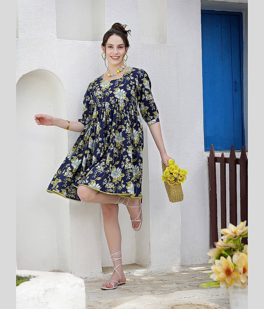 Stylum Cotton Printed Above Knee Women's Fit & Flare Dress - Teal ( Pack of 1 )