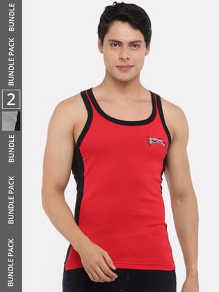 Men's Assorted Pack of 2 Solid Combed Cotton Racerback Styled Gym Vest Men's Assorted Pack of 2 Solid Combed Cotton Racerback Styled Gym Vest