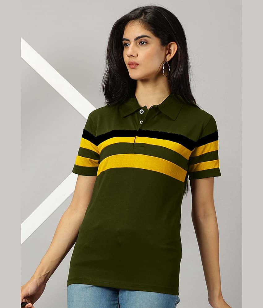AUSK Women Cotton Blend Striped Regular Fit Polo Collar T-Shirt ( Black )