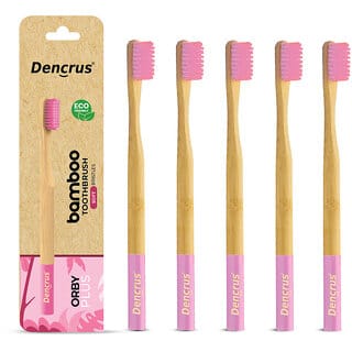 DENCRUS Orby Plus Bamboo Toothbrush For Adults Soft Bristles For Gentle Cleaning - Pack of 5 (Pink)