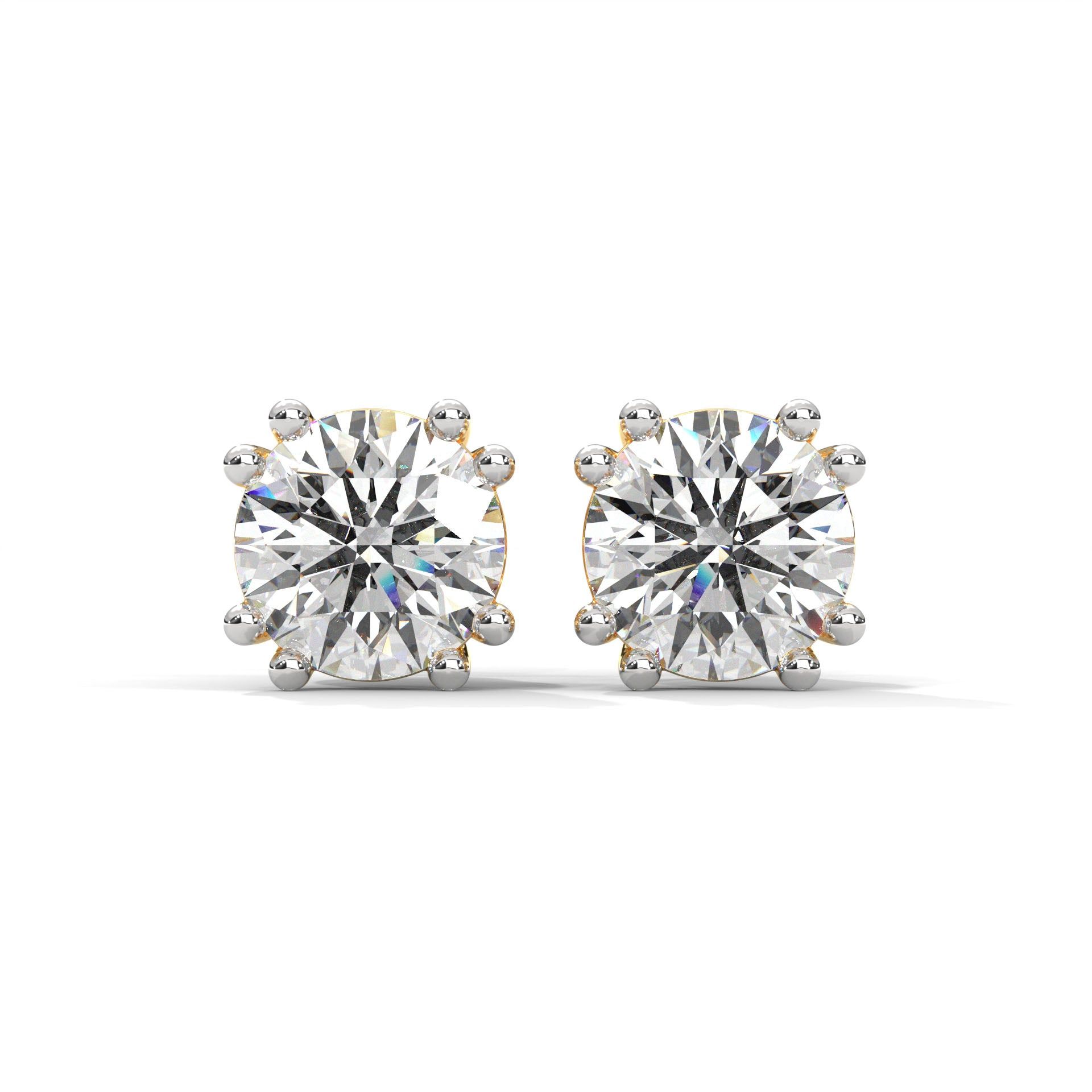 Mira 1 carat each Solitaire Silver Studs | 22KT Gold Vermeil-Yellow Gold