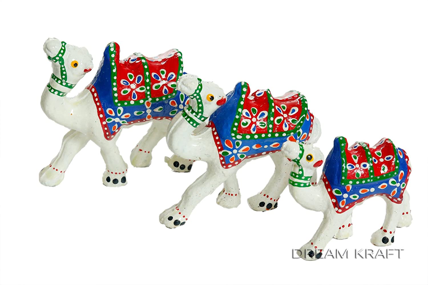 DreamKraft Paper Mache Camel Showpiece, Standard, White, 3 Piece