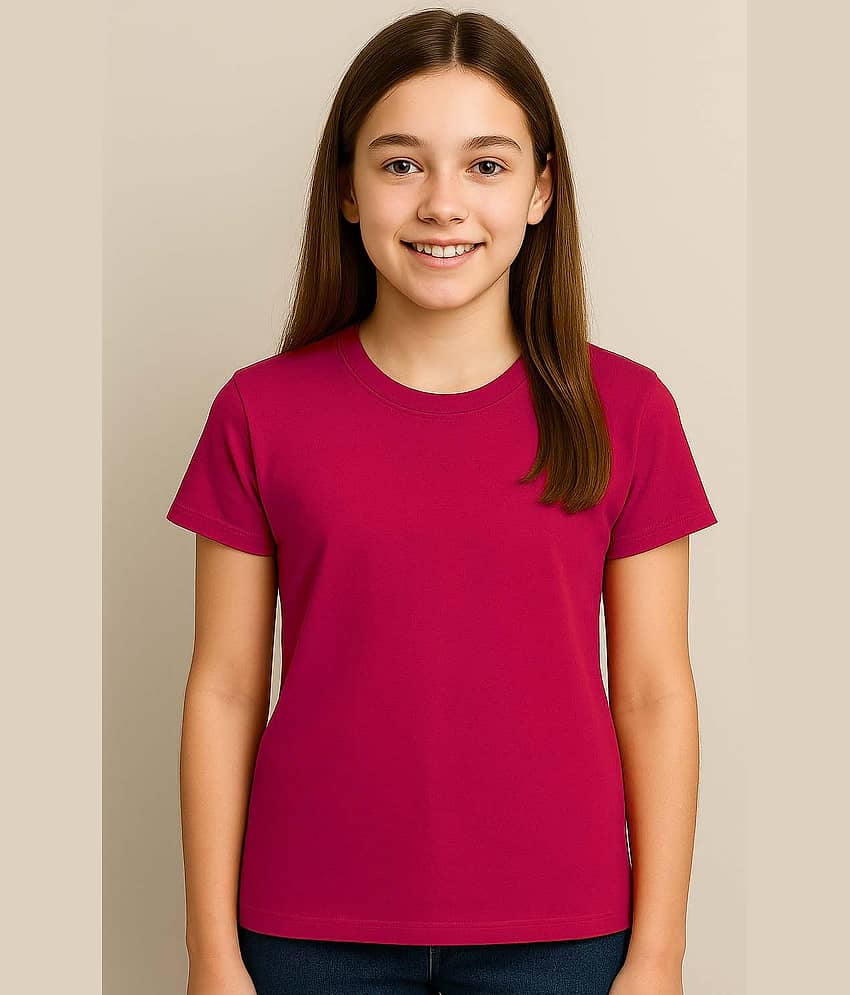 Dongli Pack of 1 Girls Polyester T-Shirt ( Fluorescent Pink )