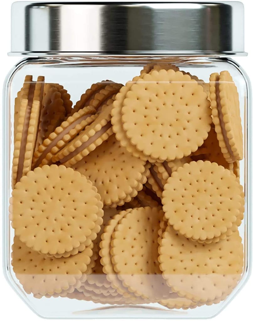 Femora Clear Glass Octo Kitchen Storage Jars, 1150 ml, Set of 2, Free Replacement of Lids