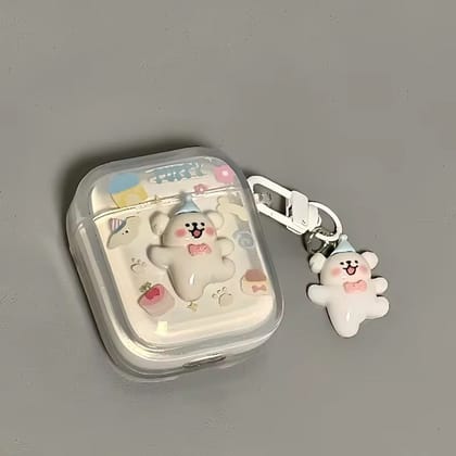 3D White Bear Transparent Airpod Case With Hanging-Airpod (1st Gen / 2nd Gen)