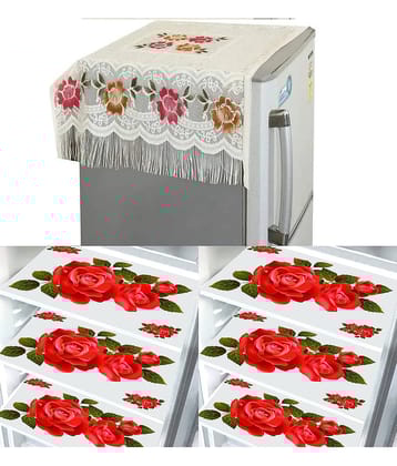 Crosmo Polyester Floral Fridge Mat & Cover ( 99 53 ) Pack of 7 - Multicolor