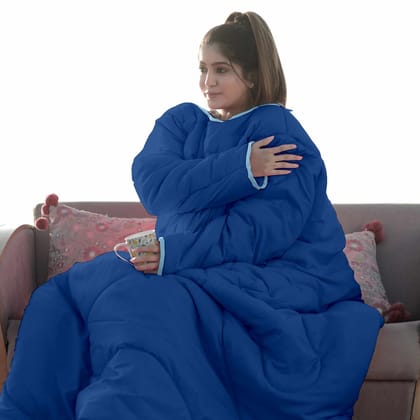 Navy Blue Solid Pattern Reversible Wearable Comforter for Adult-Single / Navy Blue / WC-1009