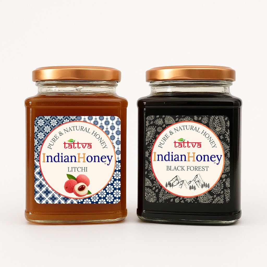 IndianHoney Black Forest with Litchi Honey Combo (Pack of 2) | Pure & Natural | 1kg (500g Each) | Unprocessed & Unfiltered Natural Sweetener