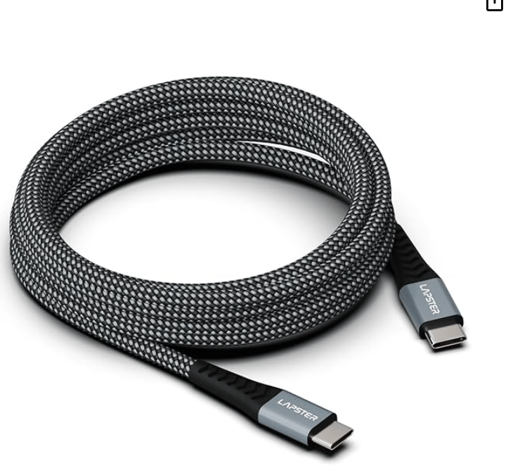 Lapster Rapidzz 60W Fast Charging 1M Braided Type C to Type C Cable for Smartphones, Tablets, Laptops & other Type C devices, PD Technology, 480Mbps Data Sync-Black