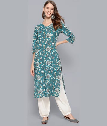 Antaran - Blue Cotton Women's Straight Kurti ( Pack of 1 )