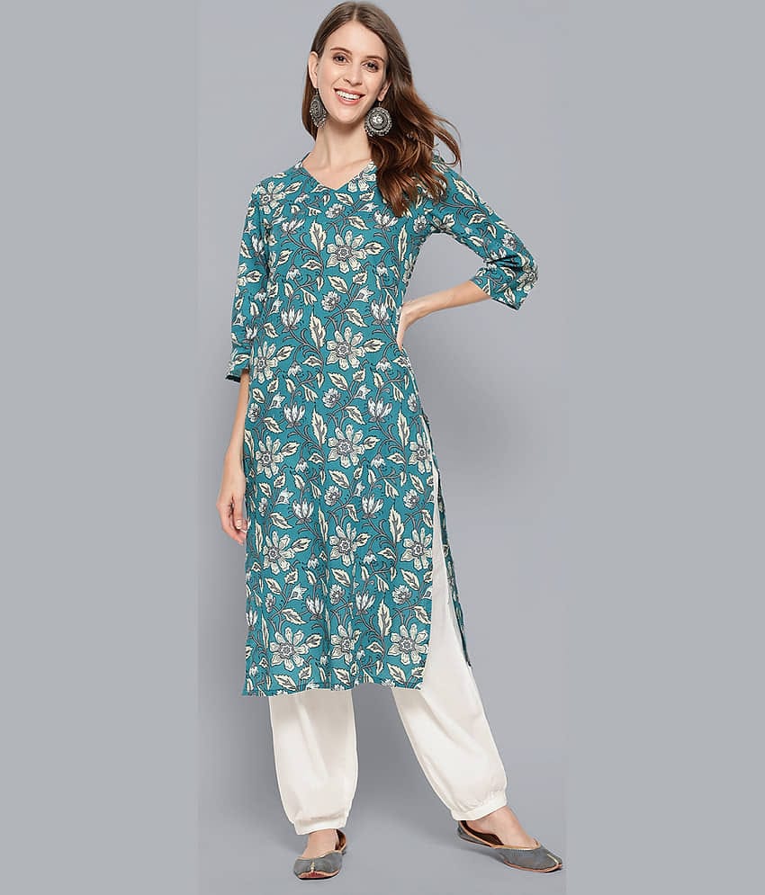 Antaran - Blue Cotton Women's Straight Kurti ( Pack of 1 )