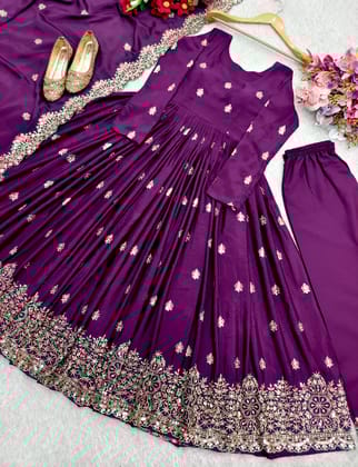 Designer Party Wear Gown -Pent And Dupatta With Embroidery Sequence Work Designer Party Wear Gown -Pent And Dupatta With Embroidery Sequence Work