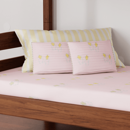Cotton Baby Cot Bed Sheet with 1 Pillow - 40x40, Pink-40 inches x 40 inches / Cotton / Pink