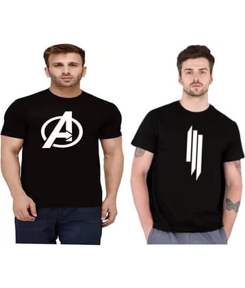 TREND SKY Polyester Regular Fit Printed Half Sleeves Men's Round T-Shirt - Black ( Pack of 2 )
