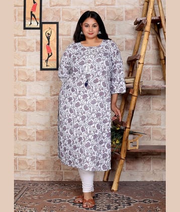 JC4U Cotton Blend Printed Straight Women's Kurti - White ( Pack of 1 )