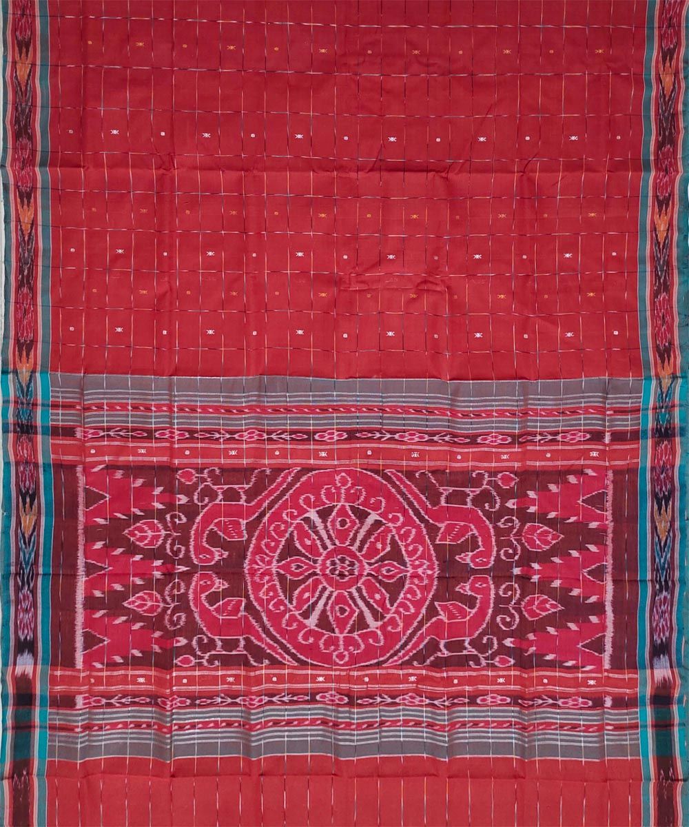 Rust colour handwoven cotton saree